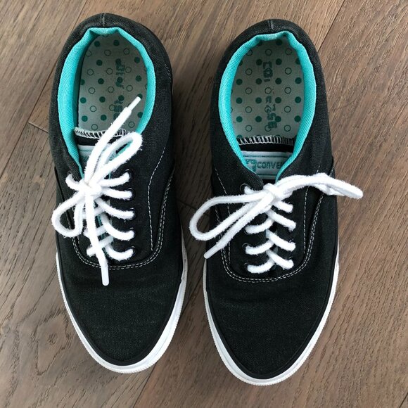 Converse Casual Low Cut Lace Up Canvas Sneakers Black Turquoise White Sz 9.5W/8M - Picture 2 of 10